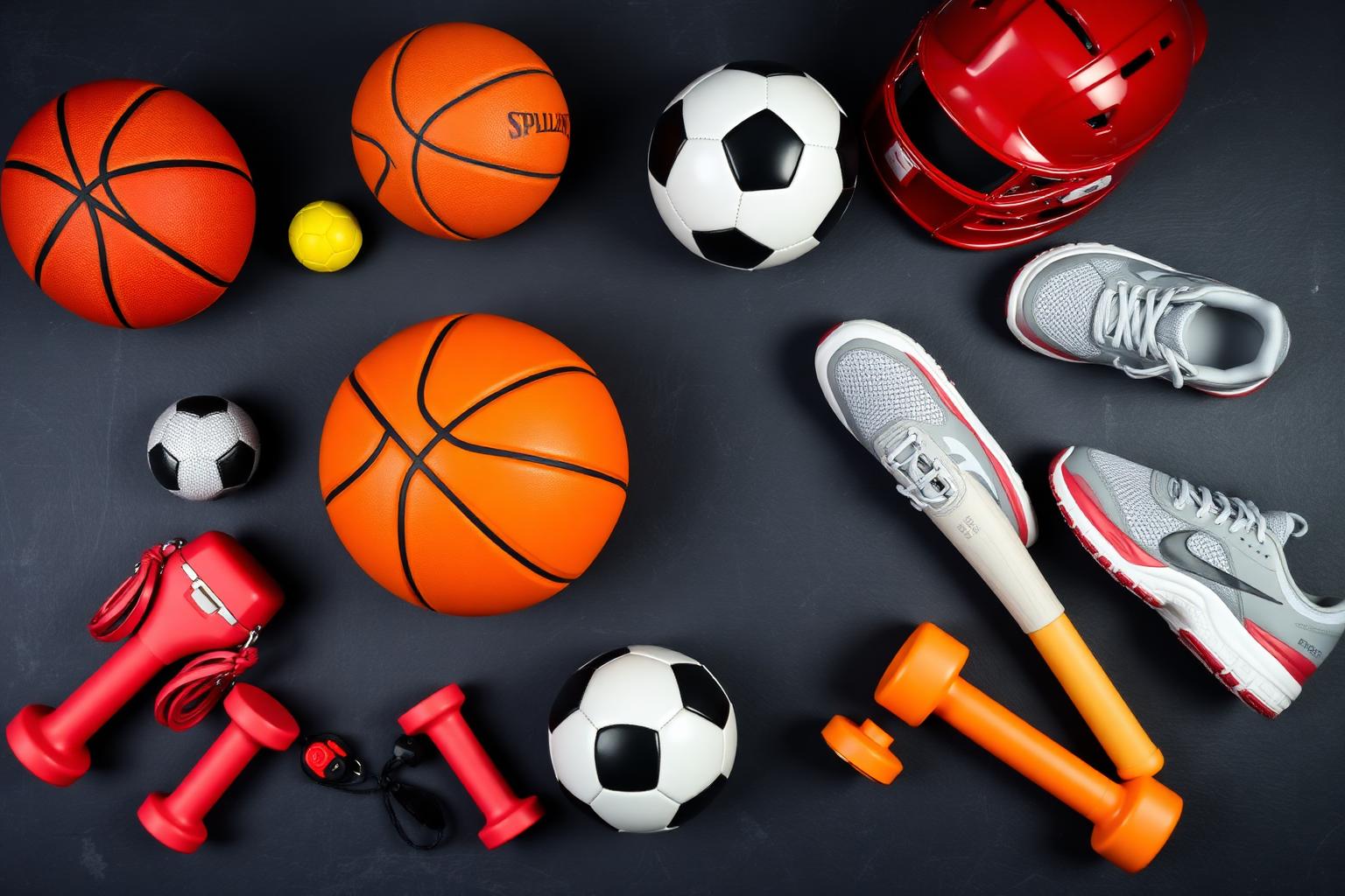 Sports equipment flat lay